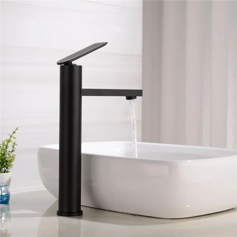 

Contemporary copper brushed gold hot and cold basin faucet single hole above counter basin under counter basin high faucet