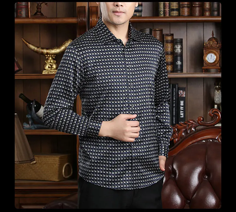 Летние мужские рубашки в клетку с геометрическим рисунком и длинным рукавом, деловые Стрейчевые рубашки из натурального шелка, chemise homm camiseta masculina LT2233