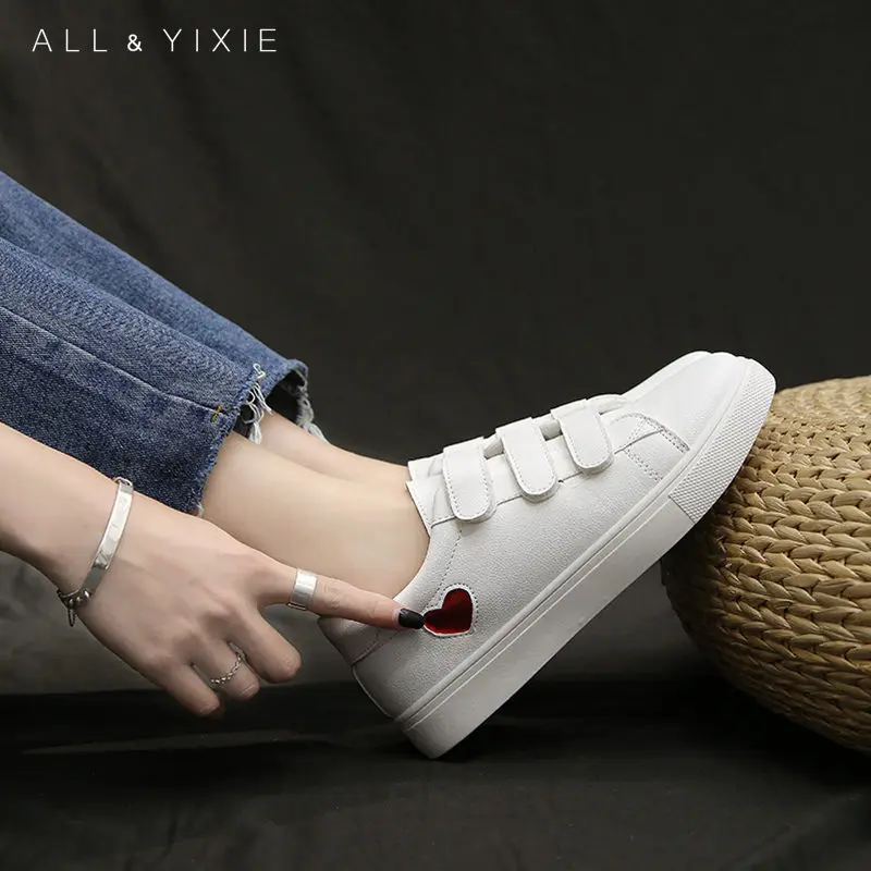 YIXIE/; модные белые женские кроссовки; сезон лето-осень; кожаная обувь на липучке; женская повседневная обувь на плоской подошве; женские кроссовки на платформе