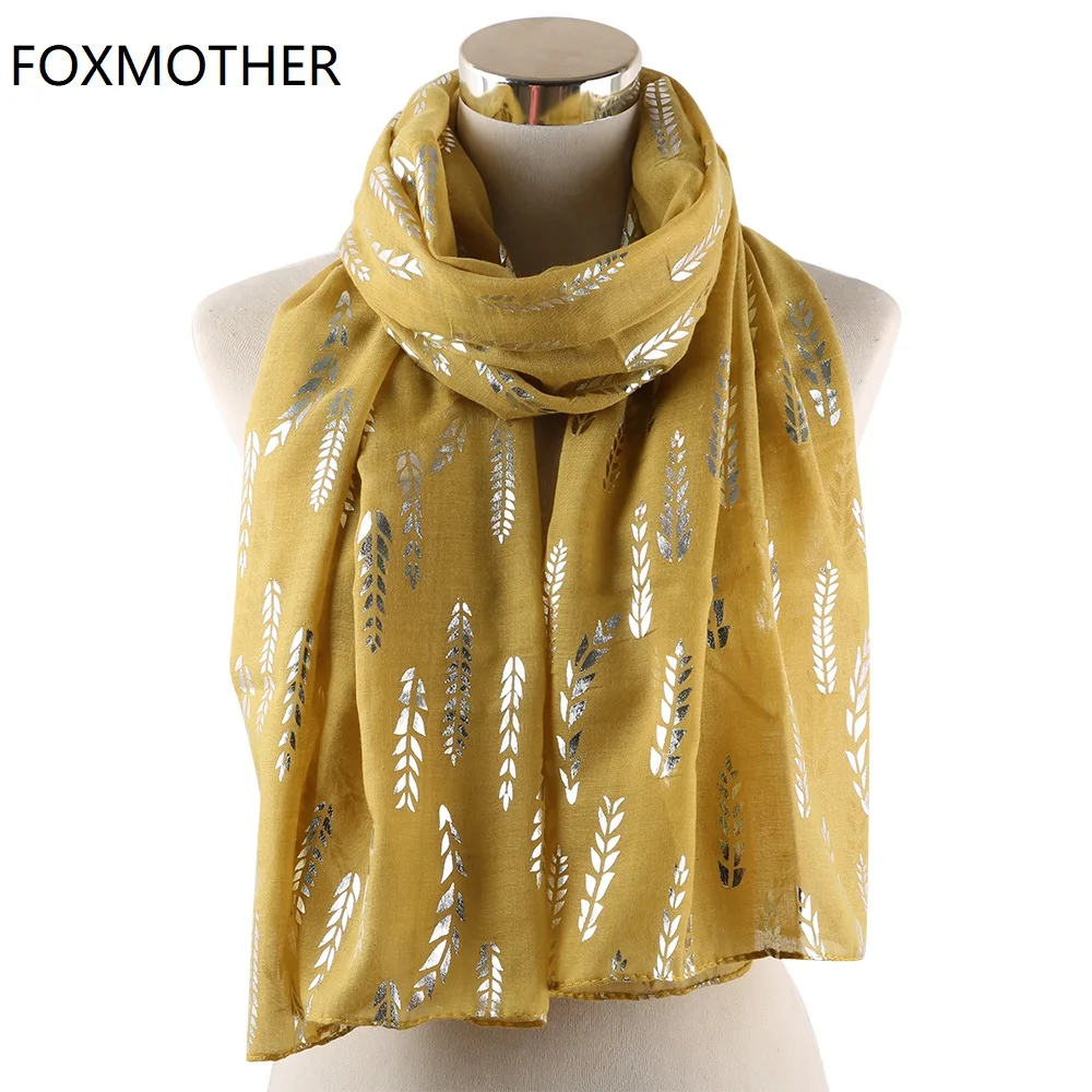 FOXMOTHER New Fashion Wheat Scarf Women Foil Sliver Shiny Glitter Scarves Yellow Pink Shimmer Shawl Wraps Foulard Hijab Ladies