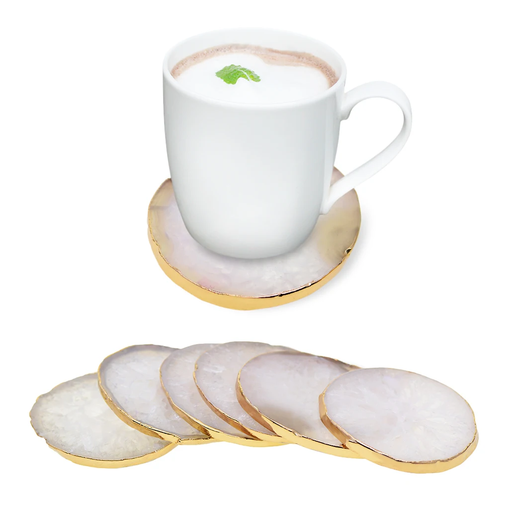 Natural White Agate Slice with Golden Edge For Jewelry Making Cup Coasters Home Decorations Without Hole