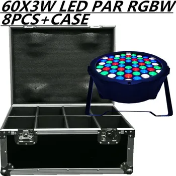 

8PCS/ 60X3W LED Par Light+Flight Case, RGBW PAR LED DMX512 control disco light LED wash light DJ equipment