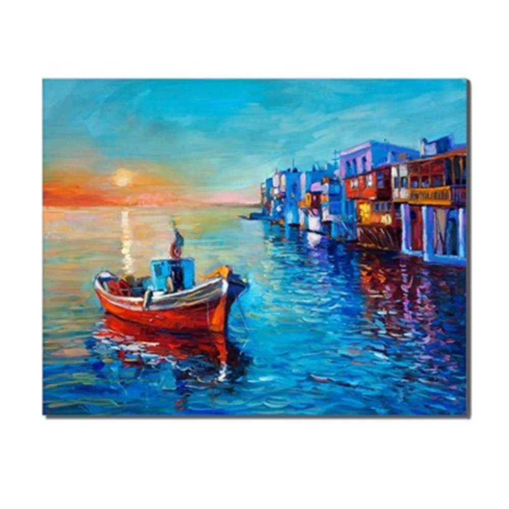 

Frameless Water City Boat Abstract Wall Arts Canvas Oil Painting Poster Creative Living Room Unique GiftsPrinted For Home Decor