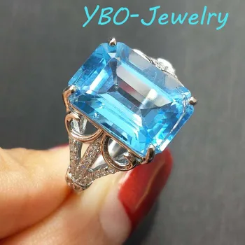 

YBO-Fine jewelry ring trendy dark blue topaz 10*14mm 8.5ct in 925 sterling silver with gold plated charming good ring for lady