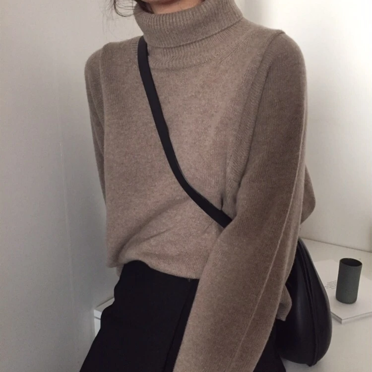 Online Colorfaity nuevo 2019 suéteres de Otoño Invierno para mujer pulóver cuello alto sólido minimalista elegante Oficina señora blusas sueltas SW7276