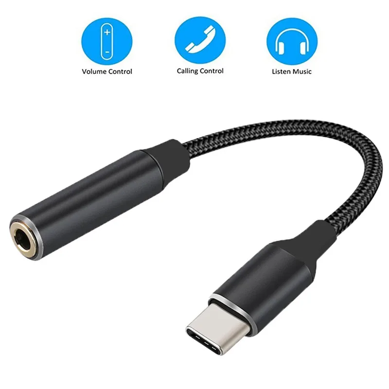 2pcs/lot Type C to 3.5mm Headphone Jack Audio Cable Type-C Adapter USB 3.1 USB-C to 3.5 AUX Earphone Play Music Calling(L1109