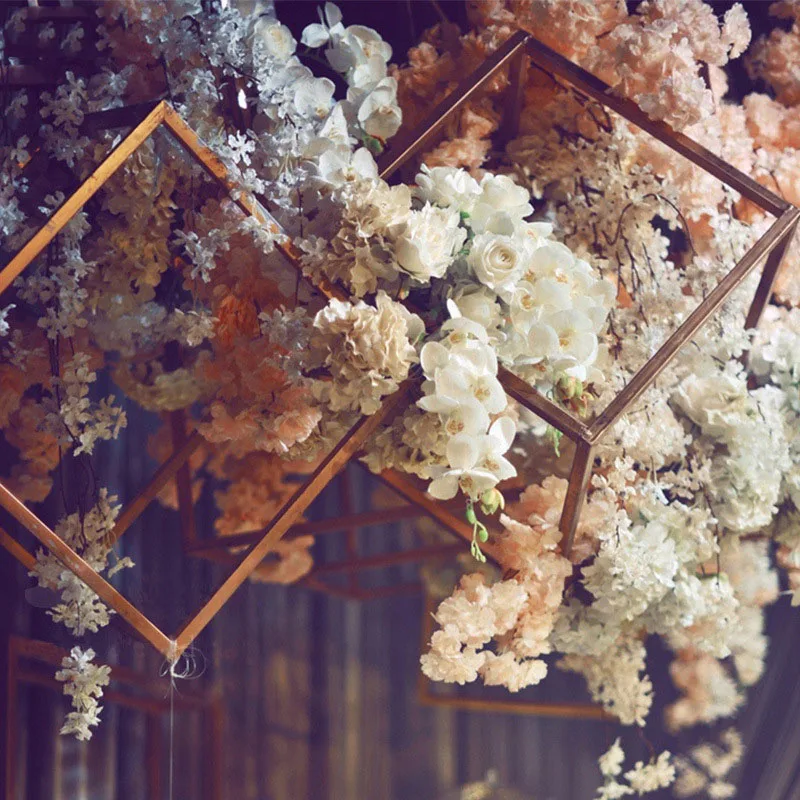 Flone Artificial Creative Hexagonal Wedding Background Layout T Station Road Lead Flowers Props Iron Art Scene Design Decoration (47)