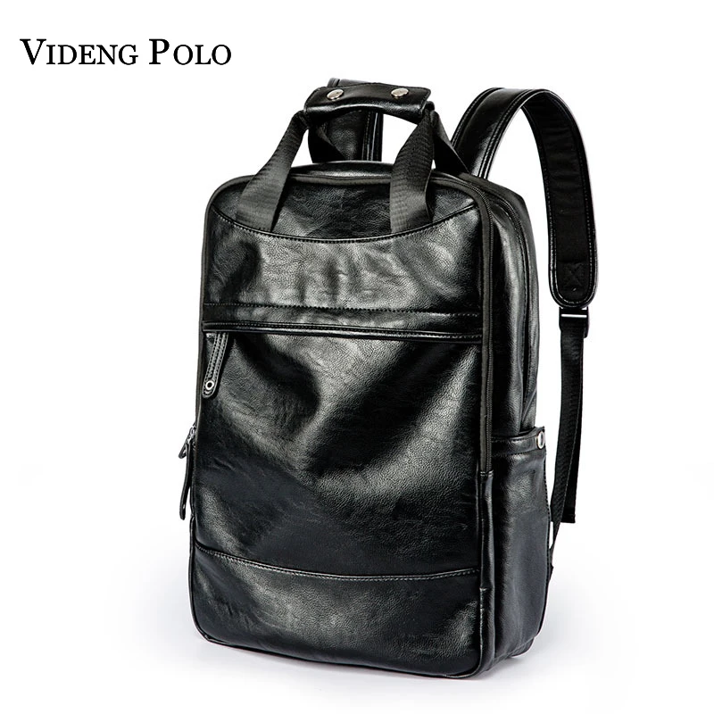 

VIDENG POLO Leather Casual Men's Backpack Male Bookbag Black Waterproof Mochila Masculina Knapsack Travel Mens Backpacks Hombre