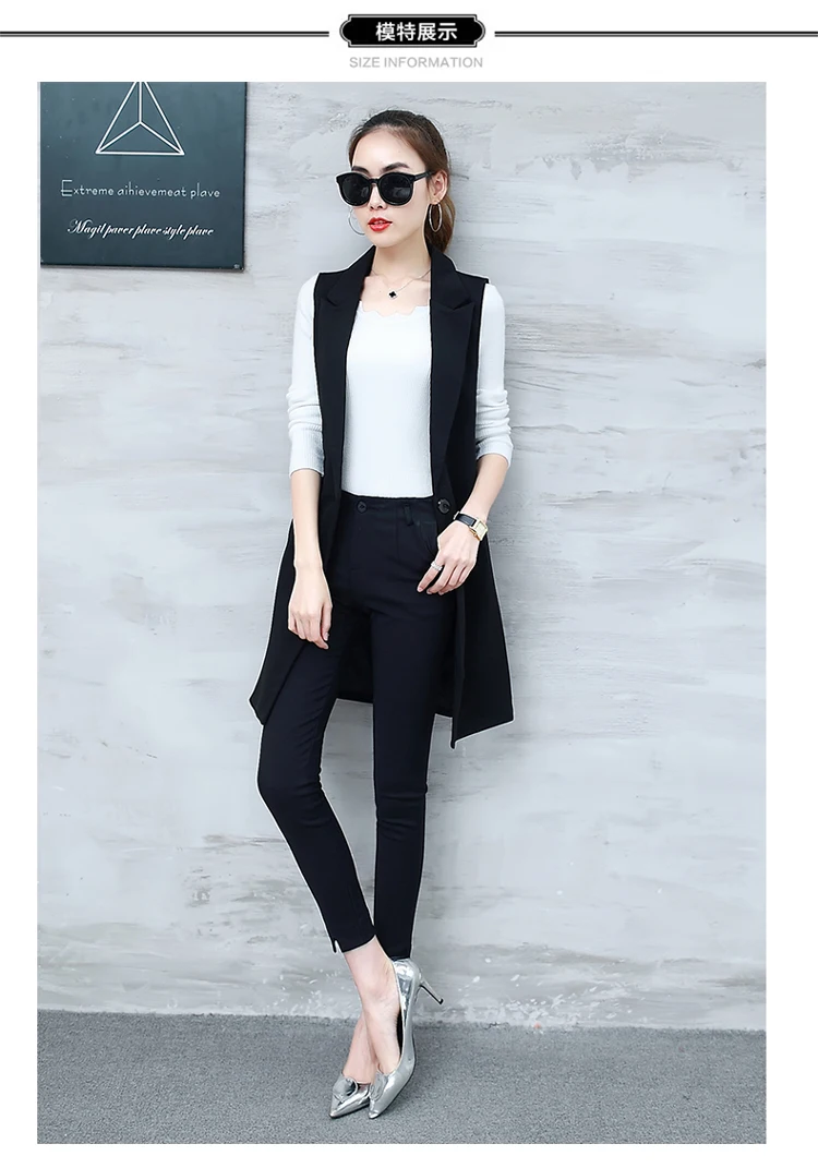 Весенняя винтажная куртка без рукавов костюм жилет женский длинный размера плюс 3XL тонкий жилет женский Блейзер жилет черный серый DV513