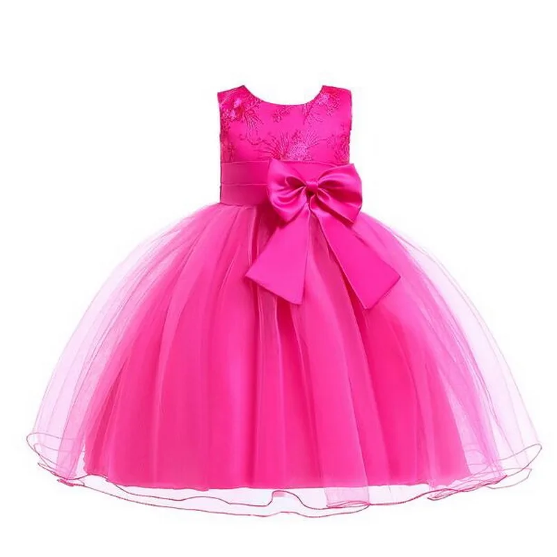 

Vintage Flower Girls Dresses Summer Sleeveless Dress Kids Clothes Children Baby Girl Wedding Dress Birthday Big Bow Christening