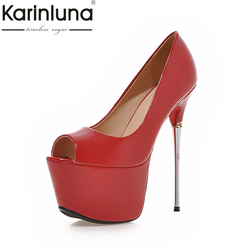 

KarinLuna New Big Size 32-43 Peep Toe Summer Party Shoes Women 7 Colors Sexy 16cm Thin High Heels Fashion Red Pumps Shoes