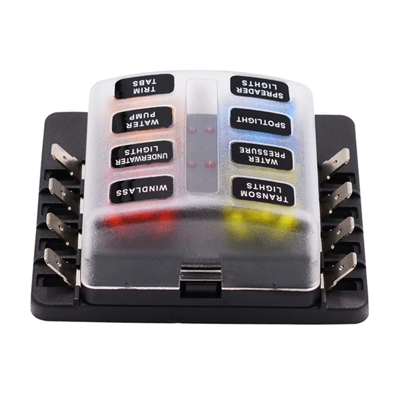 Auto Fuses 8 Way Blade Fuse Box Holder with LED Warning Light Kit for