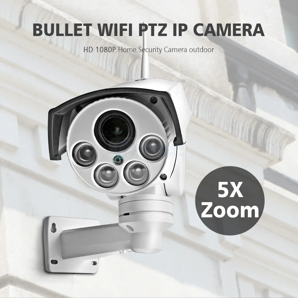 HD 1080P мини пуля Wifi PTZ IP камера Аудио 5X зум Автофокус 2,7-13,5 мм 2MP наружная беспроводная камера видеонаблюдения ИК ночного видения