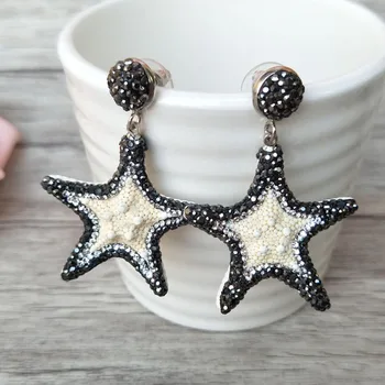 

5 Pairs starfish pave rhinestone earrings,handcrafted druzy jewelry dangle earring ER288