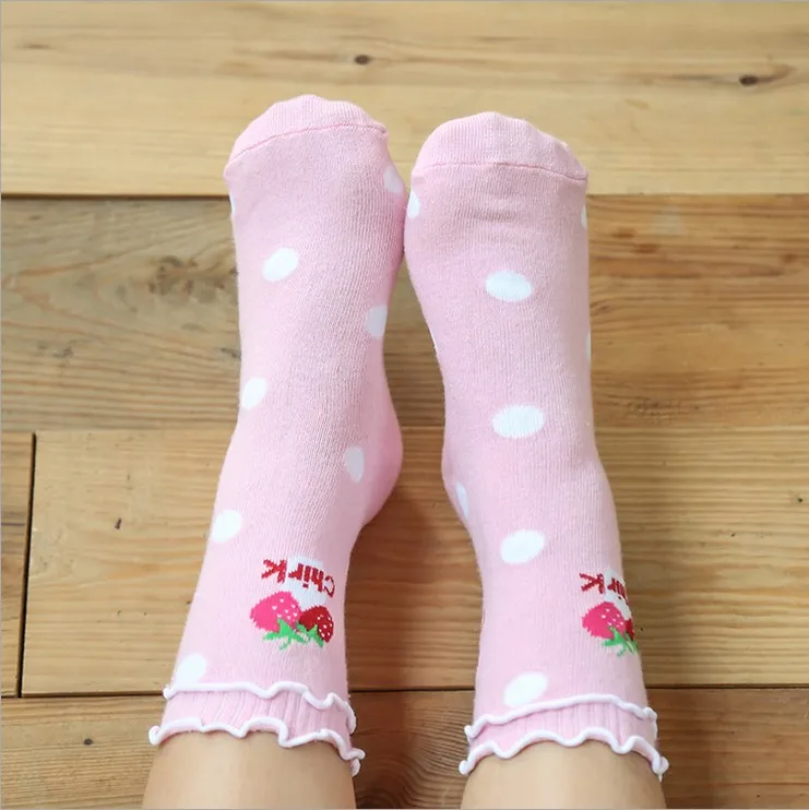 W097 Бесплатная доставка больших студенческих носков принцессы для девочки от 4 до 12 лет из чистого хлопка симпатичные клубника стиль 10 пар