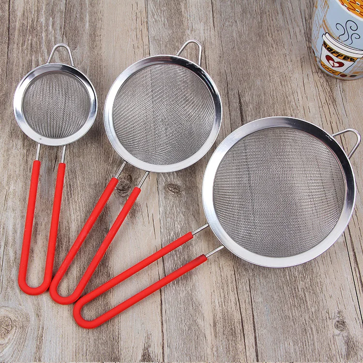 

Long silicone handle anti-scald kitchen tools soy milk filter stainless steel boutique net colander broadside twill oil grid