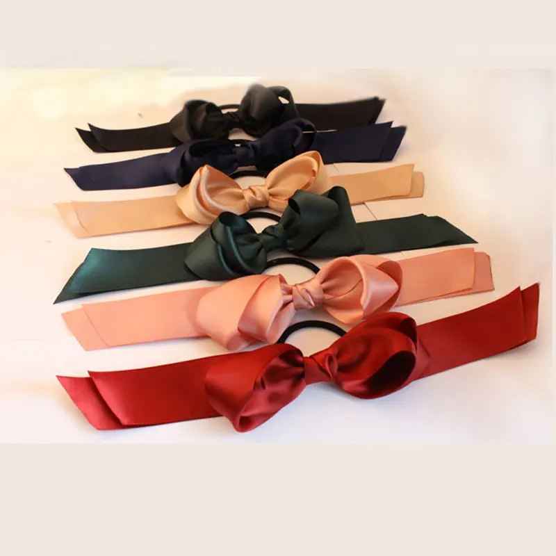 

2018 New Brand Designer Headwear Solid Hair Ribbons Band Rope Scrunchie Ponytail Holder Silk Ribbon Bow Hair Accessories TS-2