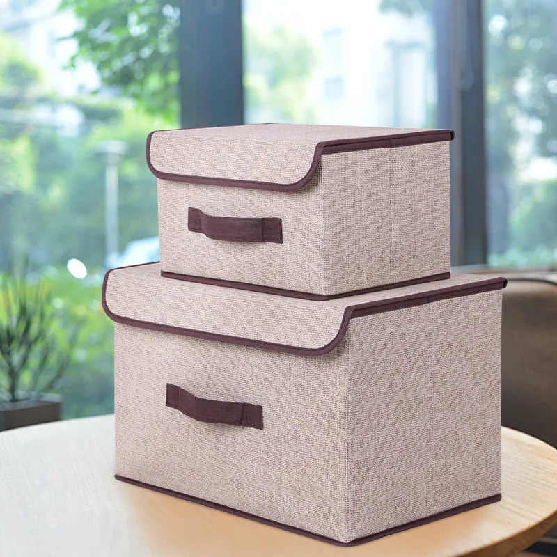

Cotton And Liene Storage Box With Cap 2 Pcs Clothes Socks Toy Snacks Sundries Oraganier Set organizer Cosmetics Household