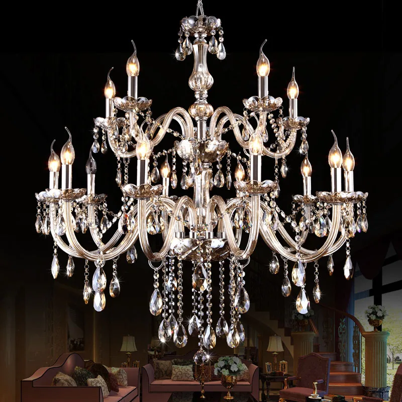 

European Style Cognac Color Modern Crystal Chandeliers Diameter 90cm 10+5 Arms E14 Lustres Cristal Free Shipping