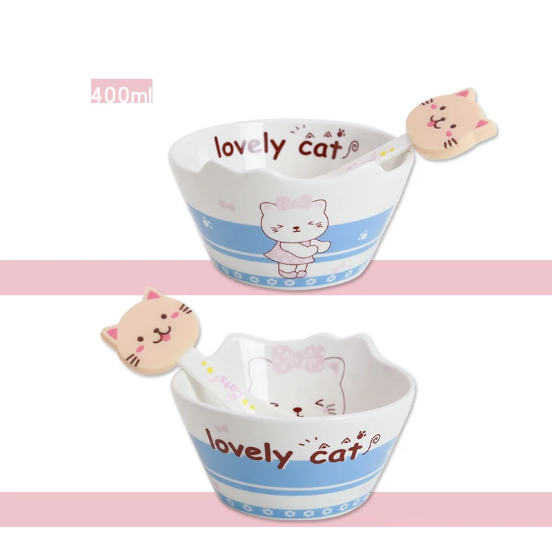 Kid Cartoon Bowl Dishes Cartoon Mouse Lunch Box Kid Baby Children Infant Baby Rice Feeding Bowl Porcelai Snack Ceramic Tableware - Цвет: pink skirt cat