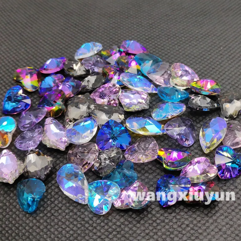 

One Hole Glass Crystal Pendants Heart Drop... shape Mixed Clear AB Blue Shell Color..Mixed For Jewelry earring necklace Pendants