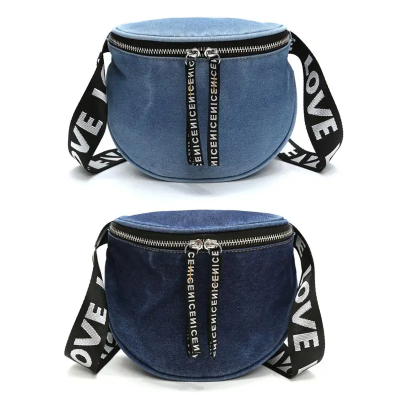 

Denim Fanny Pack Women Waist Belt Letter Phone Pouch Chest Shoulder Bags