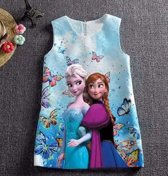 Летнее платье для девочек с изображением Анны и Эльзы; платье для девочек с принтом бабочки; платье принцессы для подростков; вечерние платья для маленьких девочек; Vestidos - Цвет: Elsa anna 02