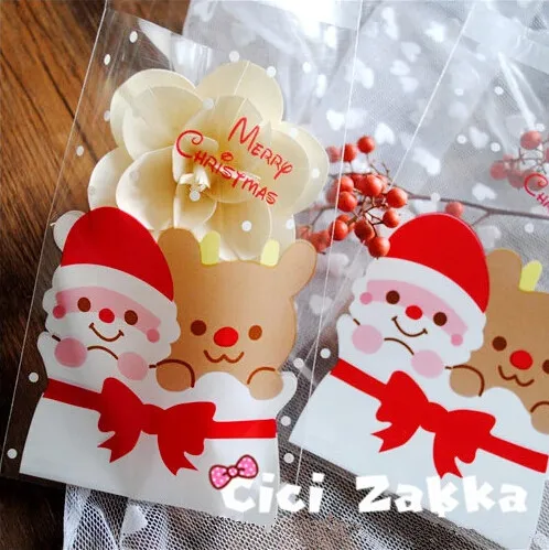 Санта Клаус Олень самоклеющаяся сумка подарок/печенье/конфеты/Десертные сумки DIY Упаковка изделия для декорации