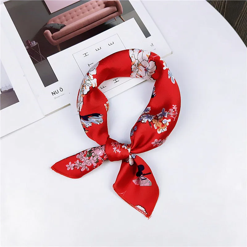 fashion Square Scarf Hair Tie Band Party Women Elegant Small Vintage Skinny Retro Head Neck Silk Satin Scarf, square scarves - Цвет: 5