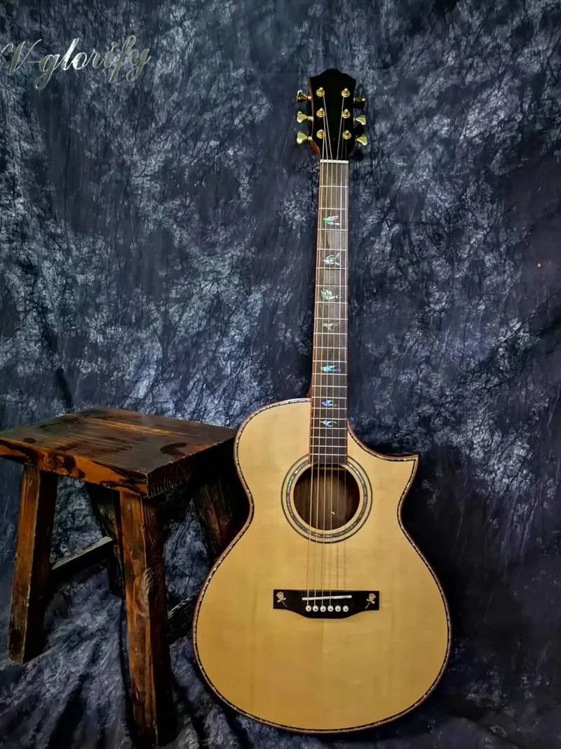 

2019 new high quality acoustic guitar with bird shell inlay fretboard