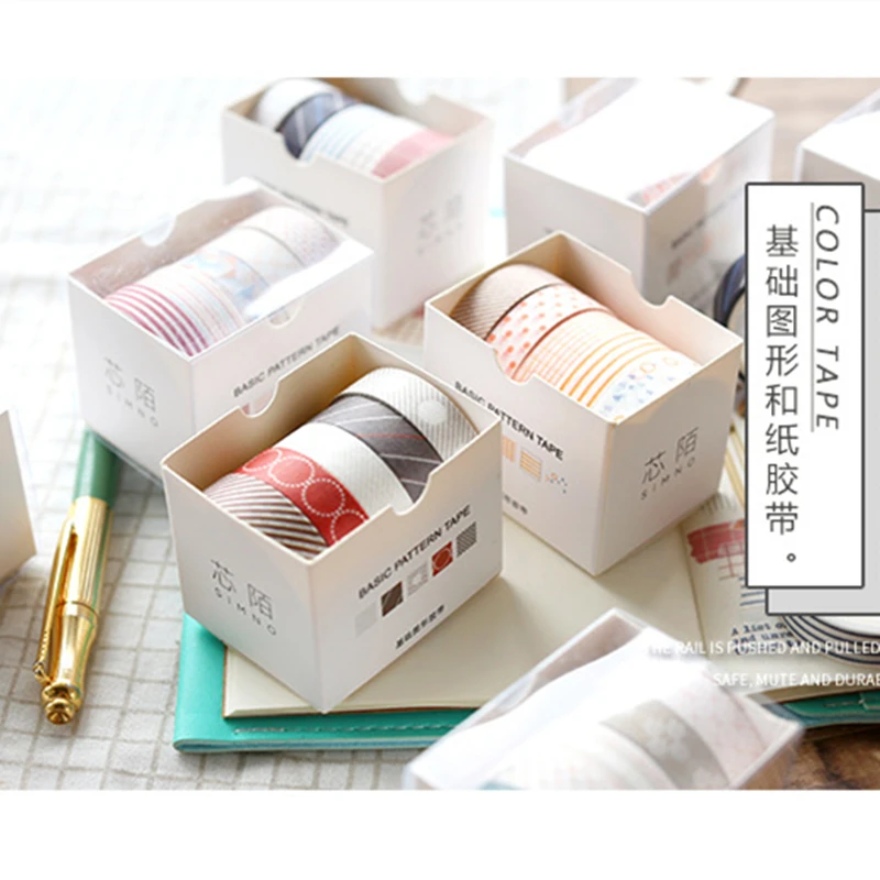 

New basic Solid designs paper masking Tape pack 1 cm * 3 M Scrapbooking Decoration Stationery washi Tape 1 lot = 1 pack = 5 pcs