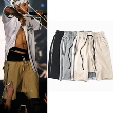 Одноцветные шорты на молнии с заниженным шаговым швом мужские s Джастин Бибер, хип-хор длиной до колена летний высокий уличный Универсальные мужские мешковатые шорты Молодежные