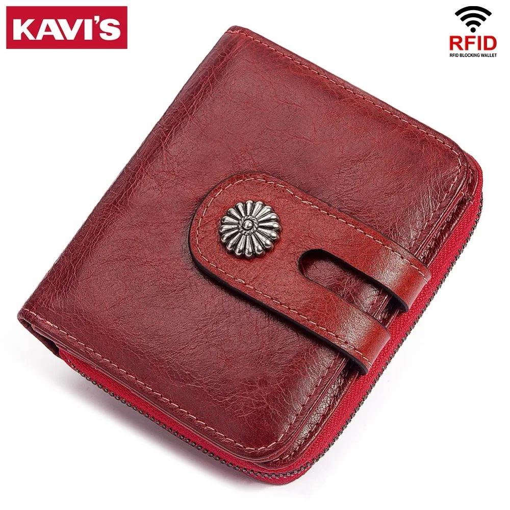 

KAVIS 100% Genuine Leather Small Card Holder Women Wallet Female Coin Purse Multifunction Portomonee Money Bag Lady Mini Pocket