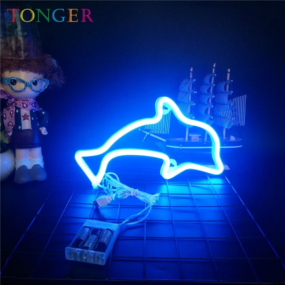 

TONGER Dolphins Shape LED Neon Light Home Children Bedroom Wall Hanging Light for Festival Party Wedding Decor Neon Light Wall