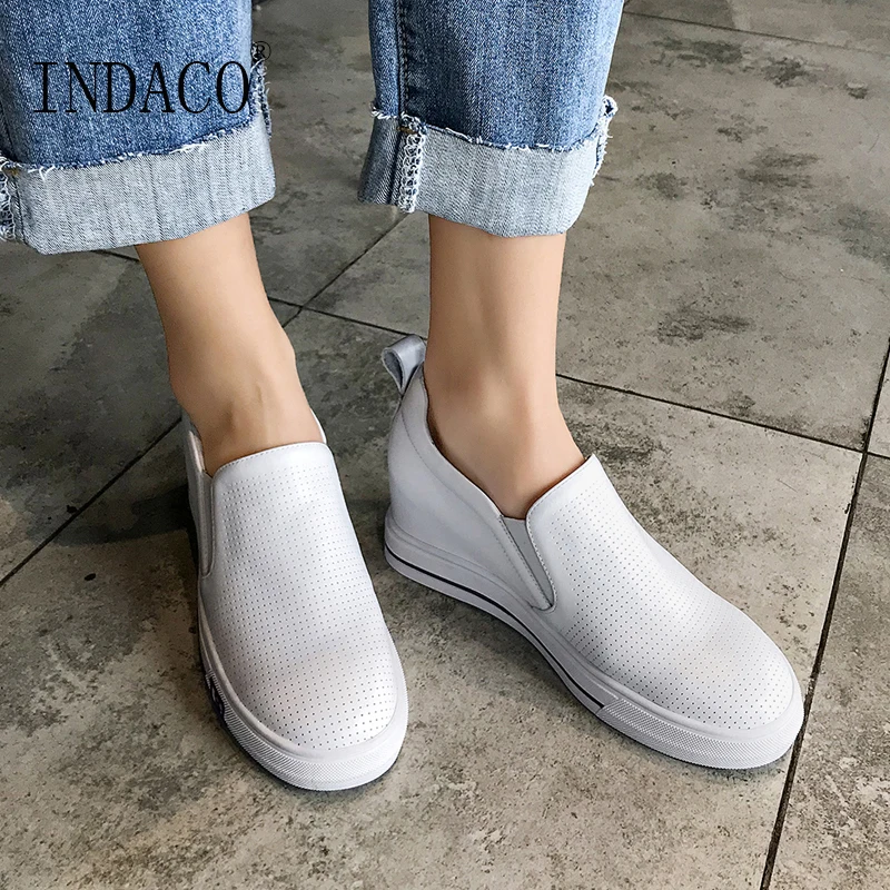 

2019 Leather Wedges Shoes for Women White Wedge Sneakers Women Casual Sneakers Women Canvas Shoes 6cm