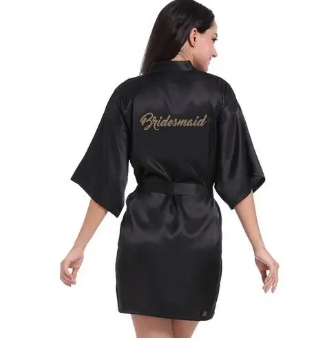 RB70 Sexy Bridal Party Robe Letter Bridesmaid on the Robe Back Women Short Satin Wedding Kimono Sleepwear Get Ready
