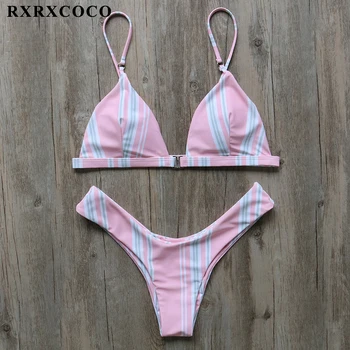 

RXRXCOCO Brand Classic Bikini Set Striped Swimwear Women Bathing Suit Push Up Bandage Bikini Hot Sexy Halter Swimsuits 2018
