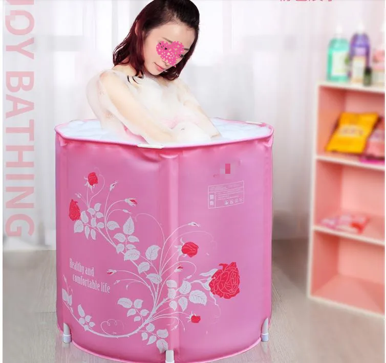 Портативный Ванная ванной складной Ванна баррель для взрослых надувная Ванна толще пластиковые ведра 58*65 см - Цвет: pink