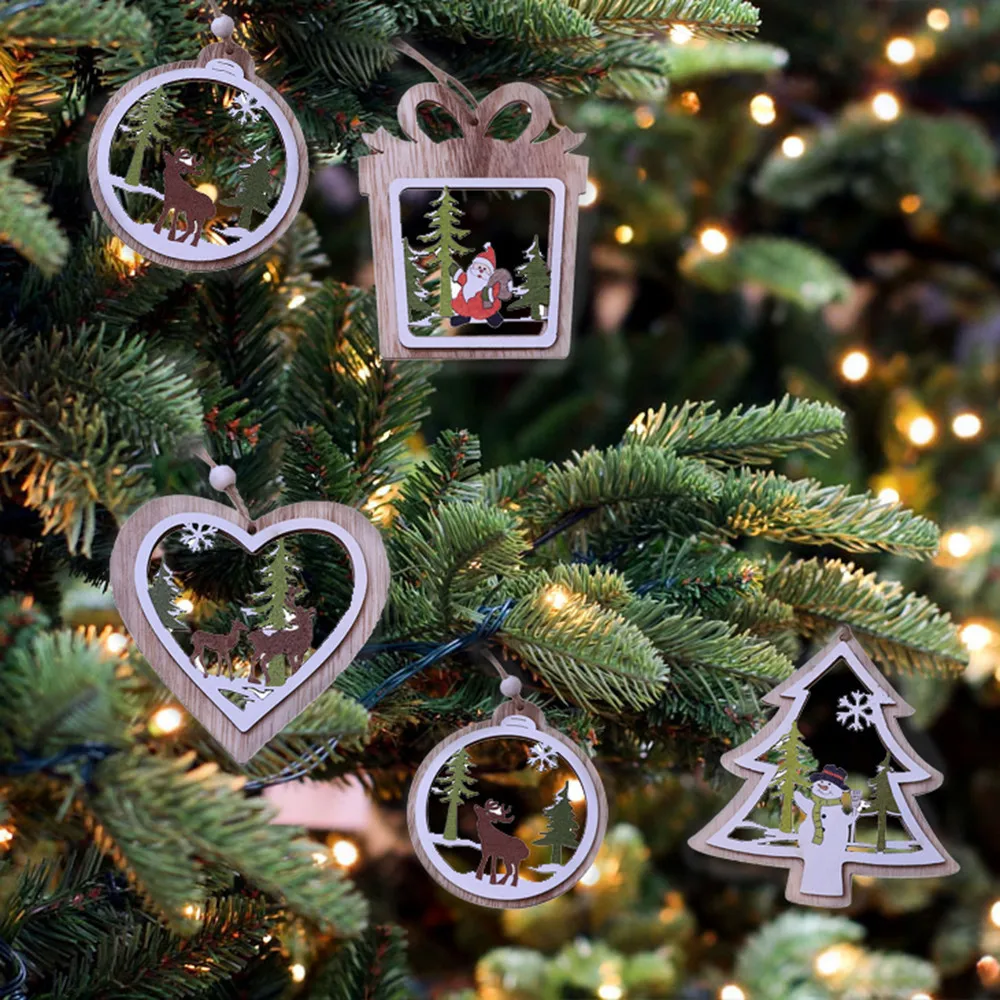 Snowflake Wood Embellishments Rustic Christmas Tree Hanging Ornament Decor Hot 
