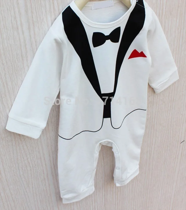 Image 2014 Tuxedo Baby Rompers 1pcs lot Long Sleeve Gentleman One Pieces Clothes Toddler Body suits Baby Overalls