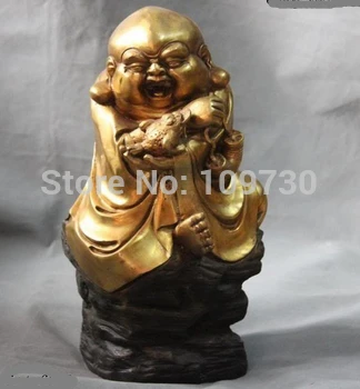 

003305 14 Chinese Folk Myth Copper Bronze Gild liuhai Play Toad Buddha figure-Statue