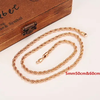 

5mm Rich Men's Women's 18 k Rose Solid gold GF thick neck necklace fine rope chain 23.6" or 19.6" Select