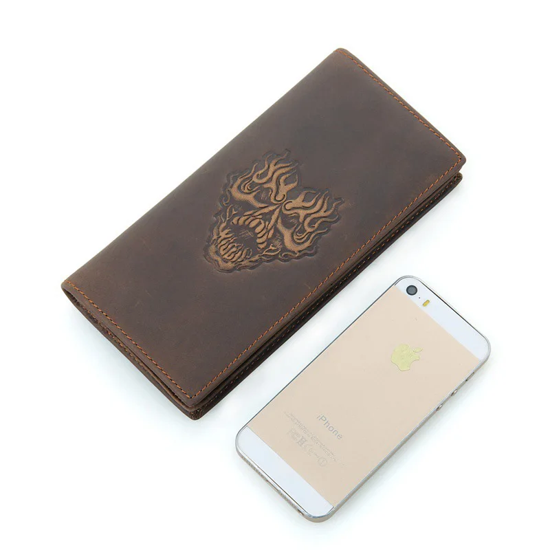 

Genuine Cowhide Leather Men Long Wallet Vintage Designer Male Wallets