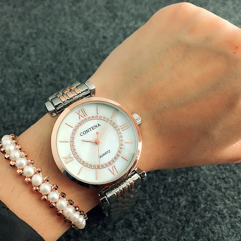 

Top Brand Contena Luxury Montre Watch Femme Fashion Ladies Women Rhinestones Full Logo Watches Quartz Mujer Crystal Relojes