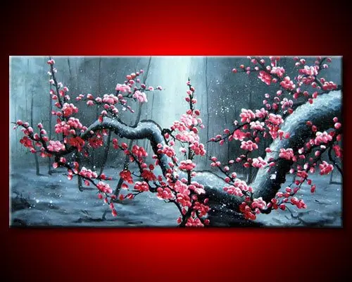 hand painted wall pictures decoration Snow in winter plum ...