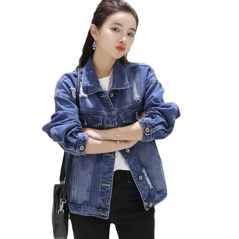2019 New Arrival Women Denim Jackets Vintage Casual BF Ripped Holes Coat Female Jeans Outerwear Basic Jacket Coats D700 | Женская одежда