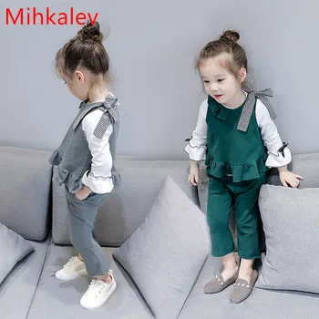

Mihkalev Fashion autumn kids clothes for girls clothing set solid sleeveless vest +pants 2pcs children tracksuits girl costume