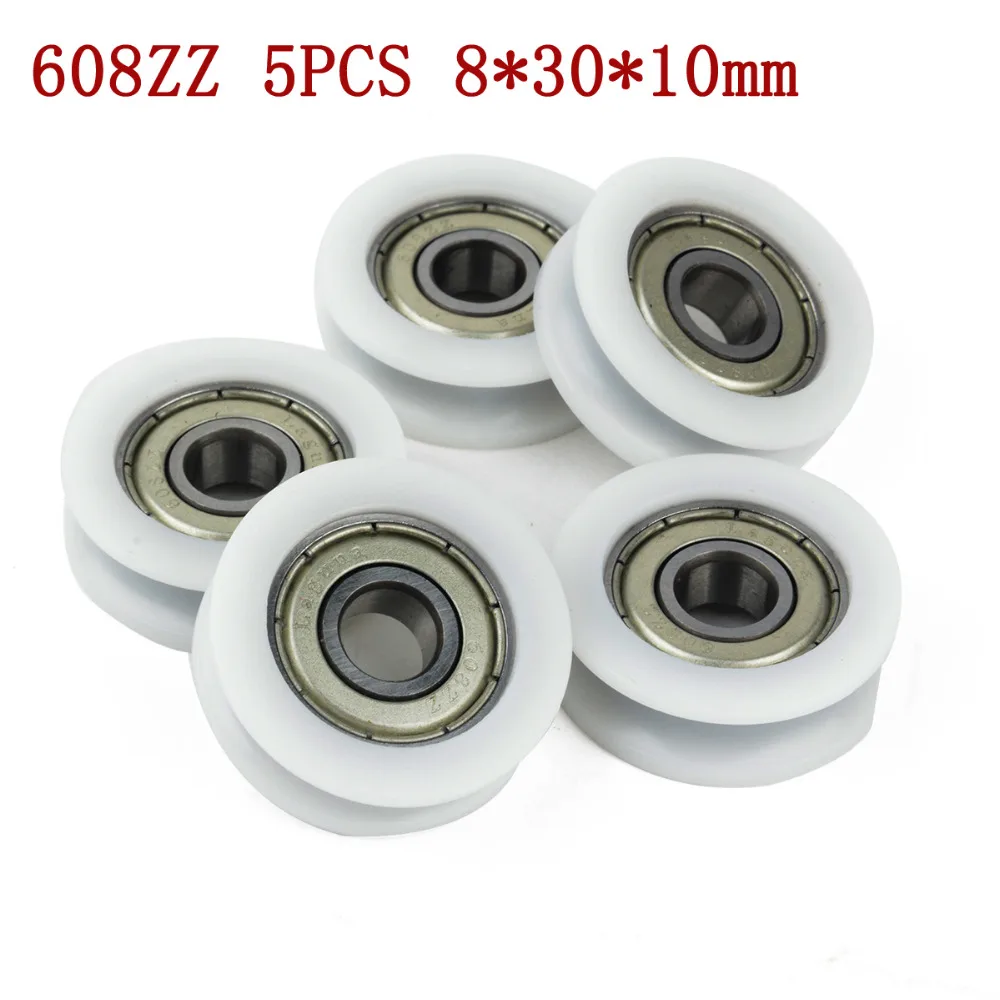 

5pcs High quality U Groove Ball Bearing White POM Embedded 608ZZ Guide Pulley 8*30*10mm For Furniture Hardware Accessories