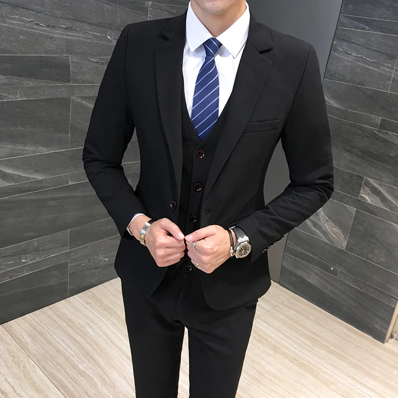 Classic Formal Dress Men Suit Jackets + Vest + Pants Fashion Leisure Mens 3 Piece Suit Size S-6XL Wedding Suits for Man Black Classic Formal Dress Men Suit Jackets + Vest + Pants Fashion Leisure Mens 3 Piece Suit Size S-6XL Wedding Suits for Man Black