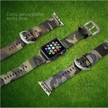 Camuflagem couro genuíno apple watch banda da marinha do exército da força aérea cam esporte casual pulseira cinta para iwatch wachband com adaptador